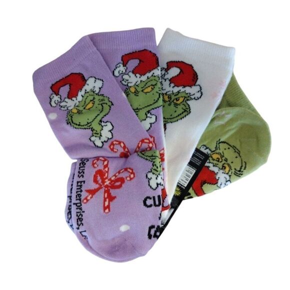 Dr Seuss's The Grinch 3 Pairs Christmas Themed Crew Socks NWT - Picture 6 of 9